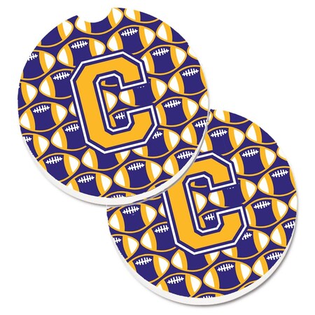 Carolines Treasures Letter C Football Purple and Gold  Cup Holder Car Coaster, PK2 CJ1064-CCARC